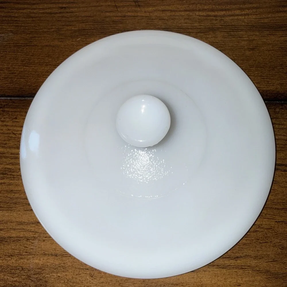 Vintage 1950's 60's Federal Glass White Milk Glass Blue Flower & Butterfly Cover